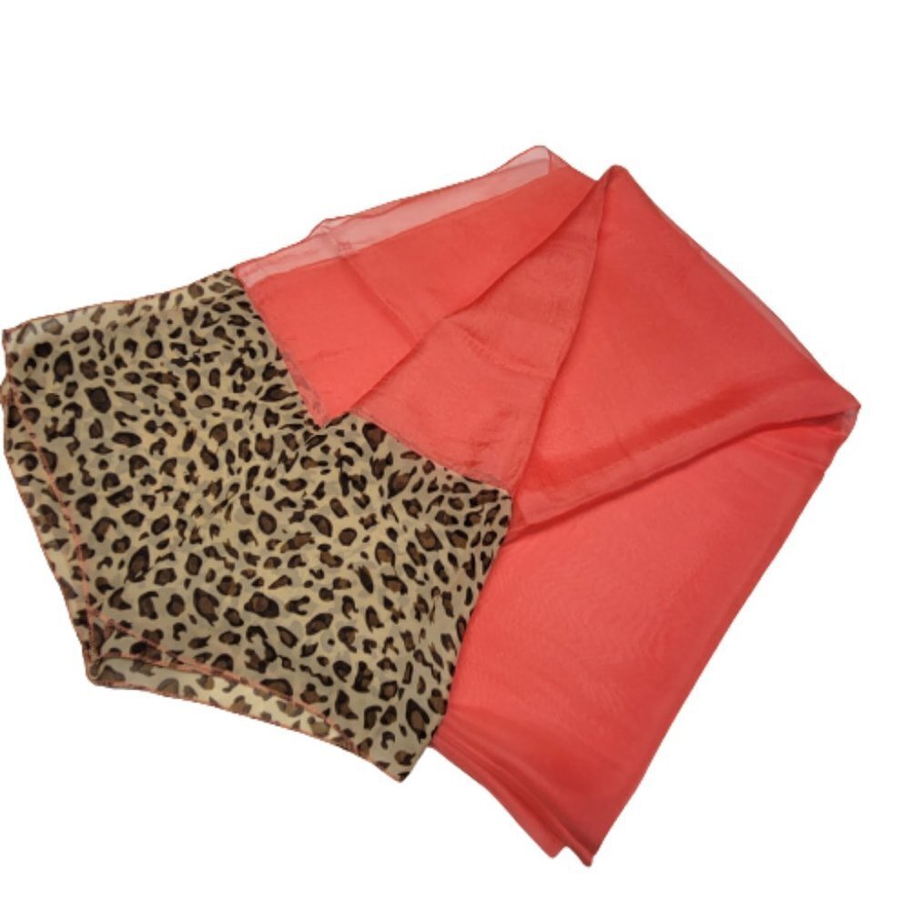 Coral colored Scarf with Animal Print Large Scarf - NEW